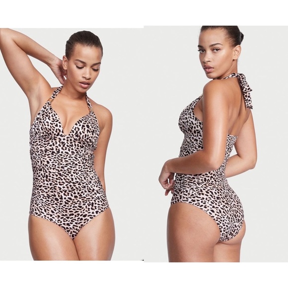 NWOT womens one piece push up bra swimsuit halter leopard print plus size XXL - Picture 2 of 8